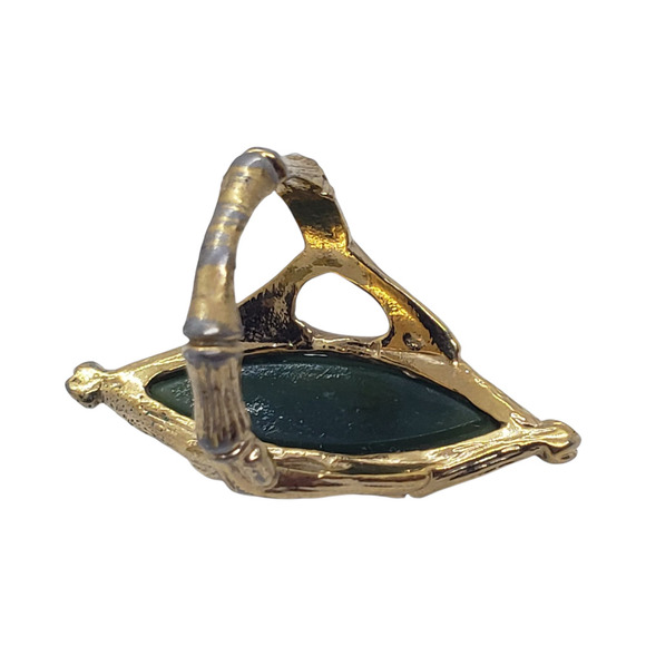Vintage 1970s Nephrite Jade Marquise Ring Gold Plate Bamboo Branch sz 6.75 - Picture 11 of 13
